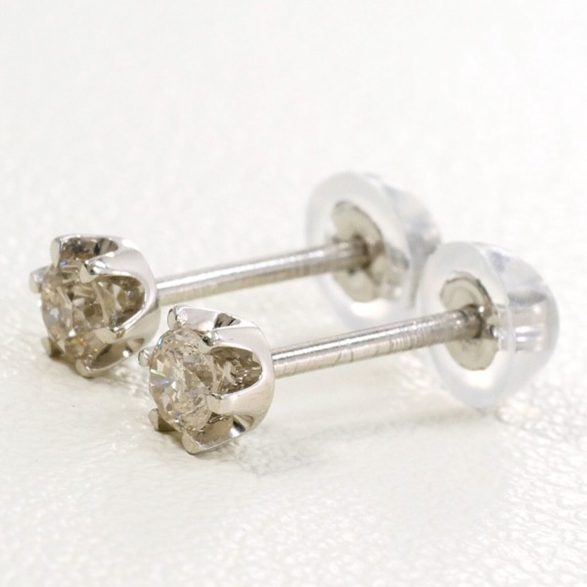 Platinum Diamond Earrings, Total Weight Approx. 0.7g, Used Jewelry, Like New ...